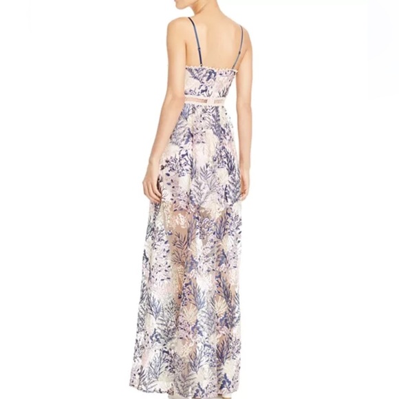 AQUA Embroidered Mesh Maxi Dress Blush Multi XS | Floral Lace Overlay Gown - Picture 3 of 12